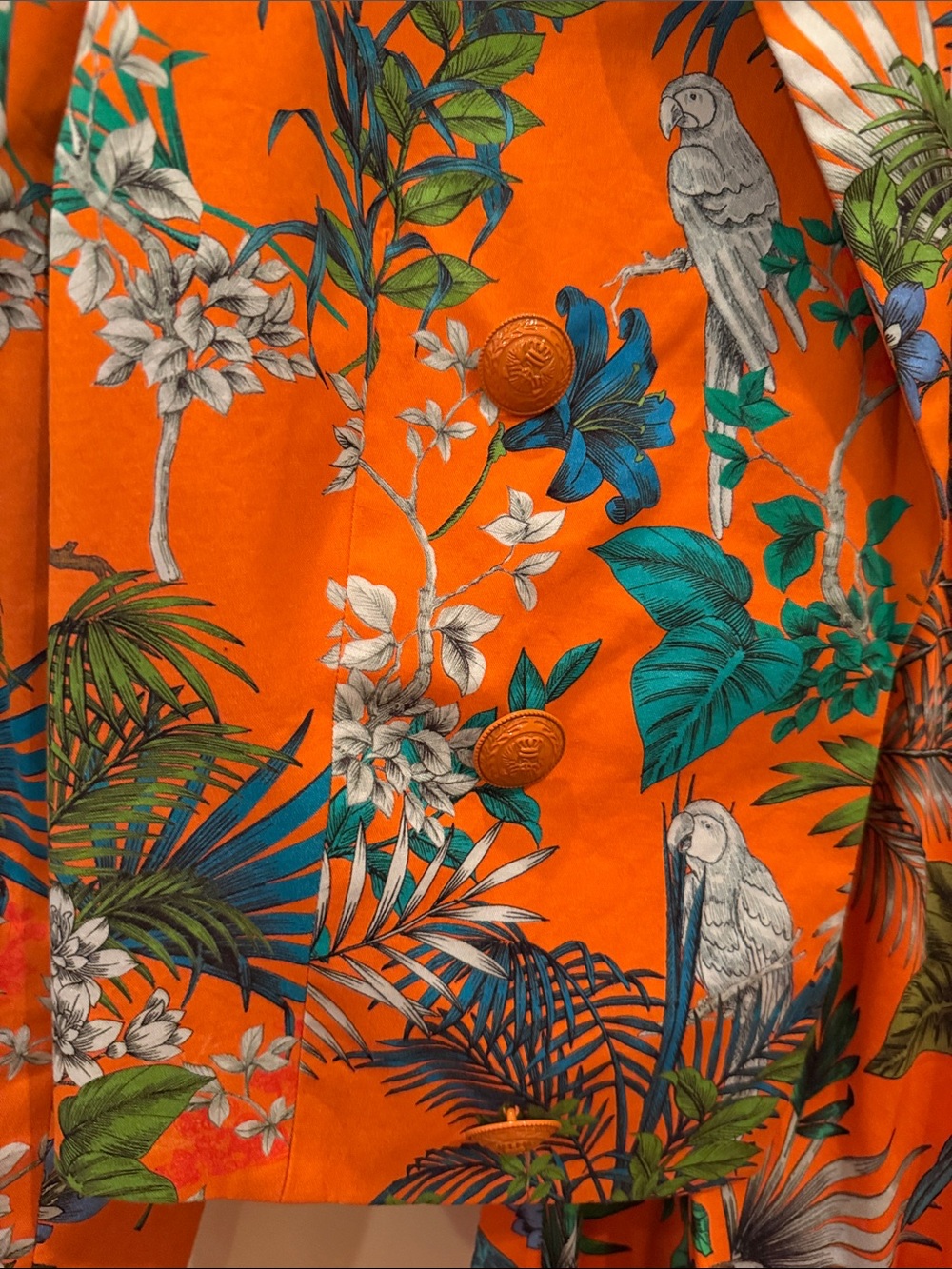 L'AGENCE Inez Orange Tropical Parrot Print Cropped Blazer - Picture 6 of 9